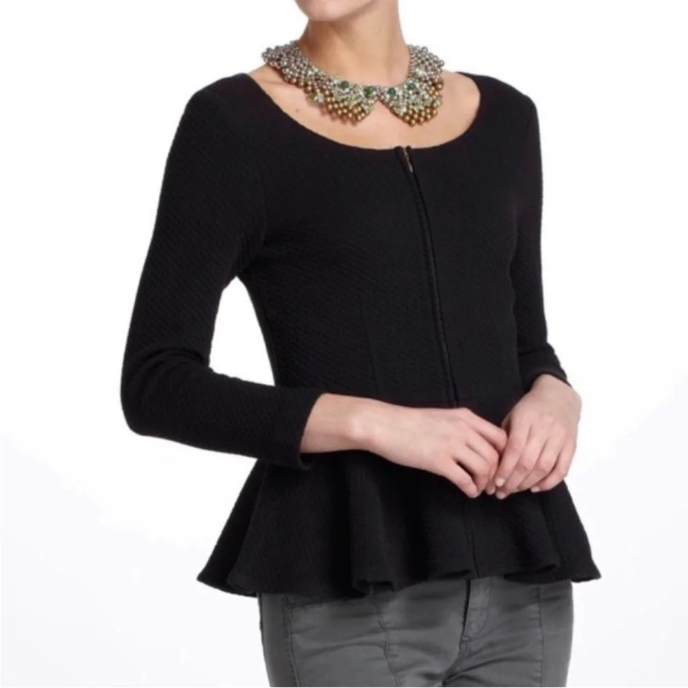 Gianni Women’s Peplum Cardigan Textured Cotton/Spandex. Black. Zipper. EUC. SzS